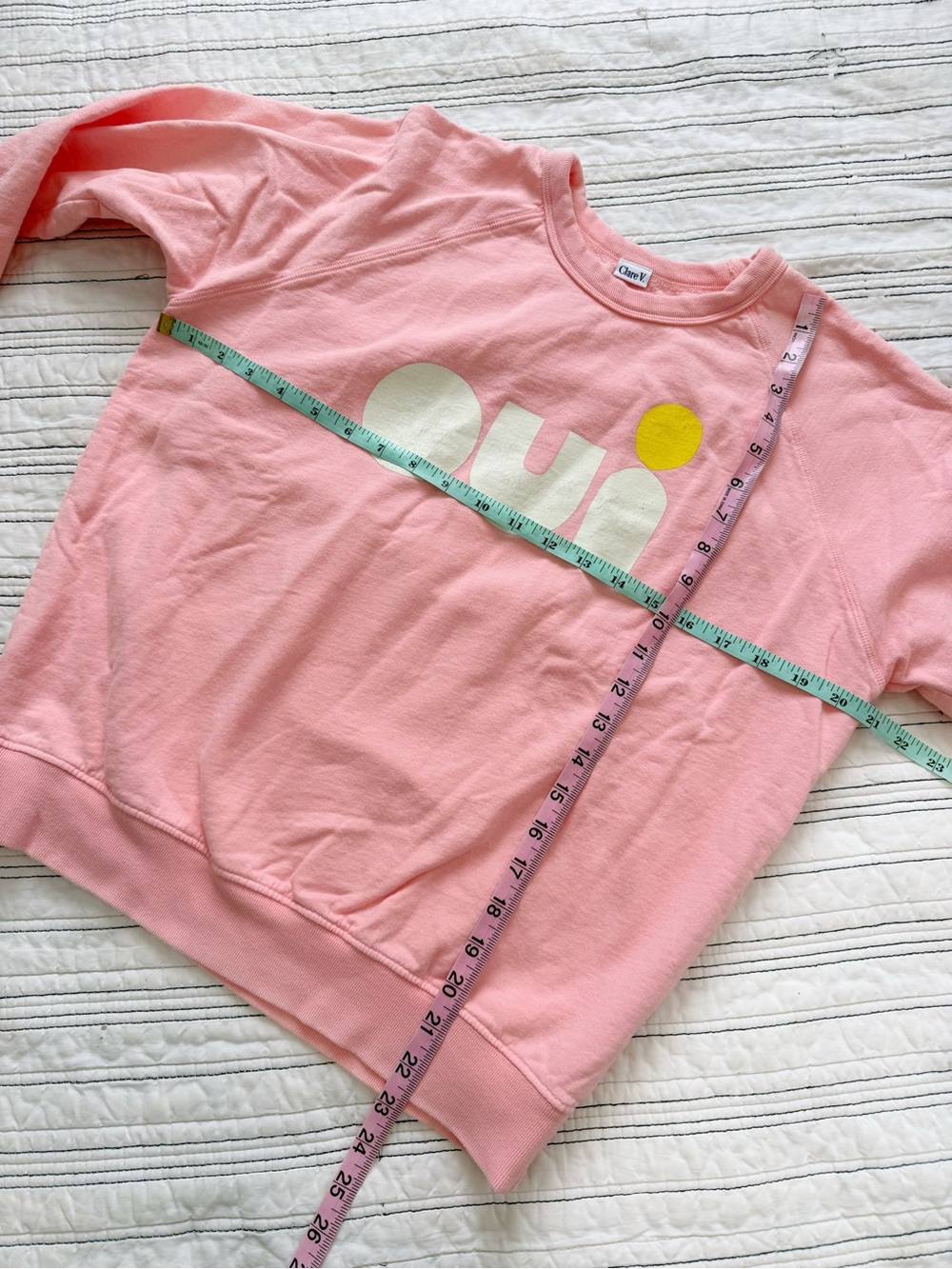 Clare V. OUI Sweatshirt in Rose Pink White Yellow 100% Cotton size Small - Picture 5 of 10